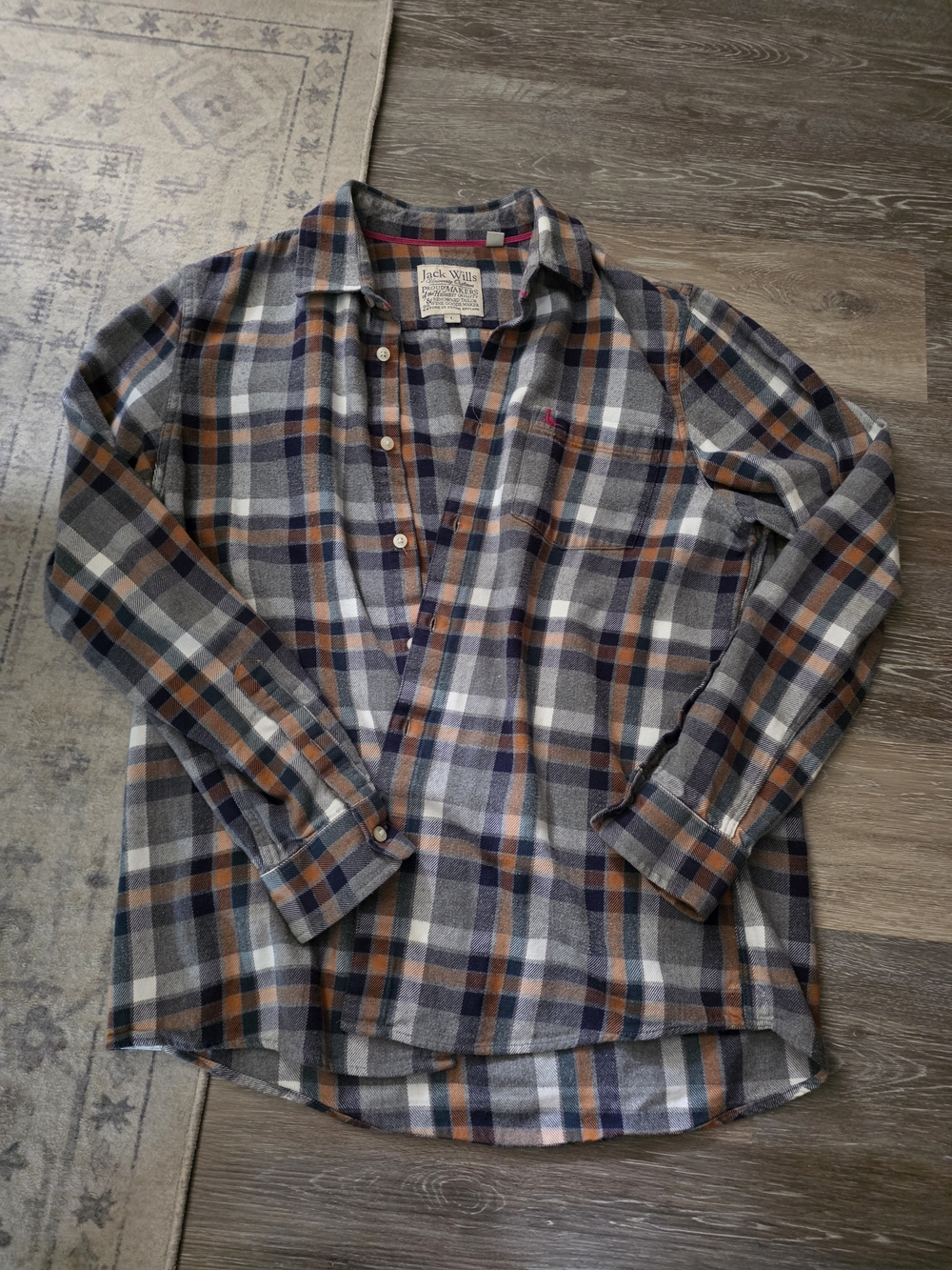 Jack Wills Men's Plaid Button-Down Shirt in Gray, Brown & Navy